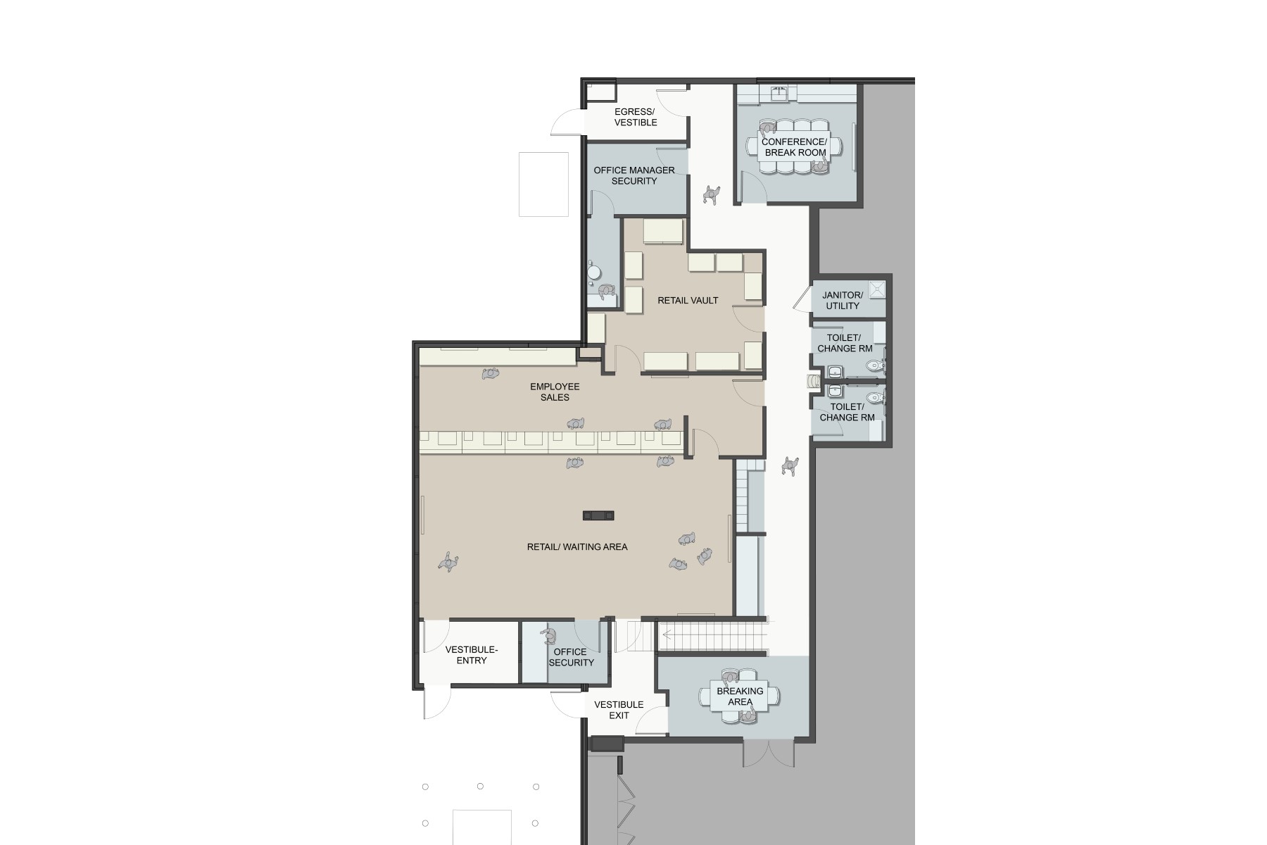 Blackstone Valley Cannabis Retail in Uxbridge, MA. Reception Area, designed by Hardaway Sziabowski Architects.