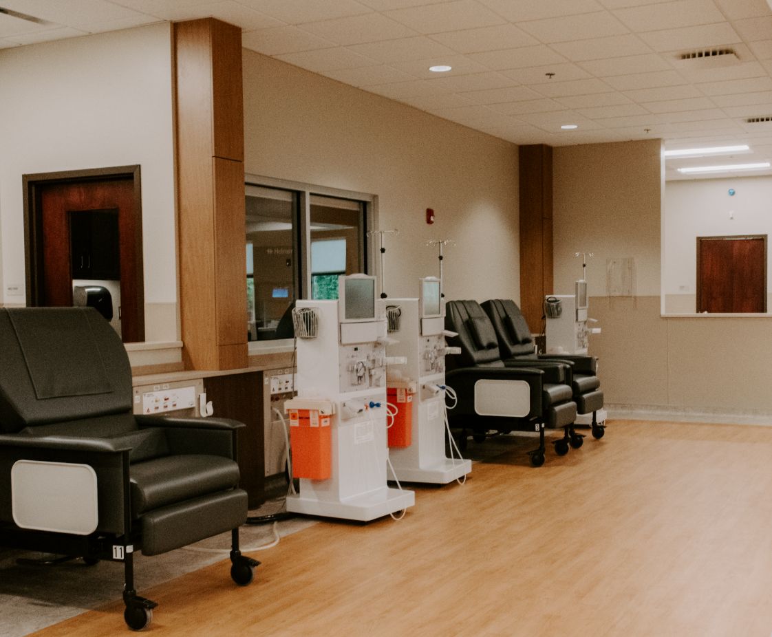 Fresenius Gardiner	 in Gardiner, ME. Reception Area, designed by Hardaway Sziabowski Architects.