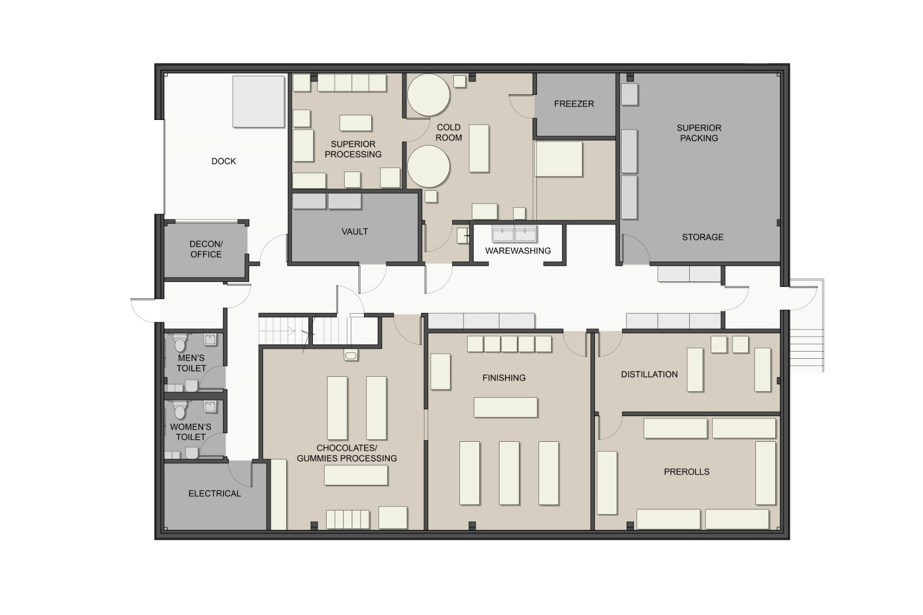 Glorious Cannabis Manufacturing in Uxbridge, MA. Reception Area, designed by Hardaway Sziabowski Architects.