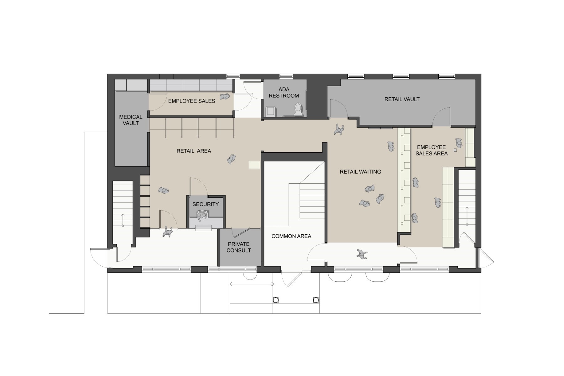 GRI Newton Dispensary in Newton, MA. Reception Area, designed by Hardaway Sziabowski Architects.