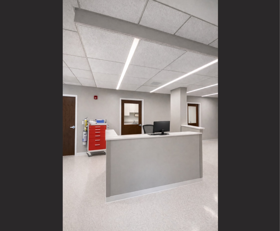 Harbor Interventional Pain Center in Newington, New Hampshire. Reception Area, designed by Hardaway Sziabowski Architects.
