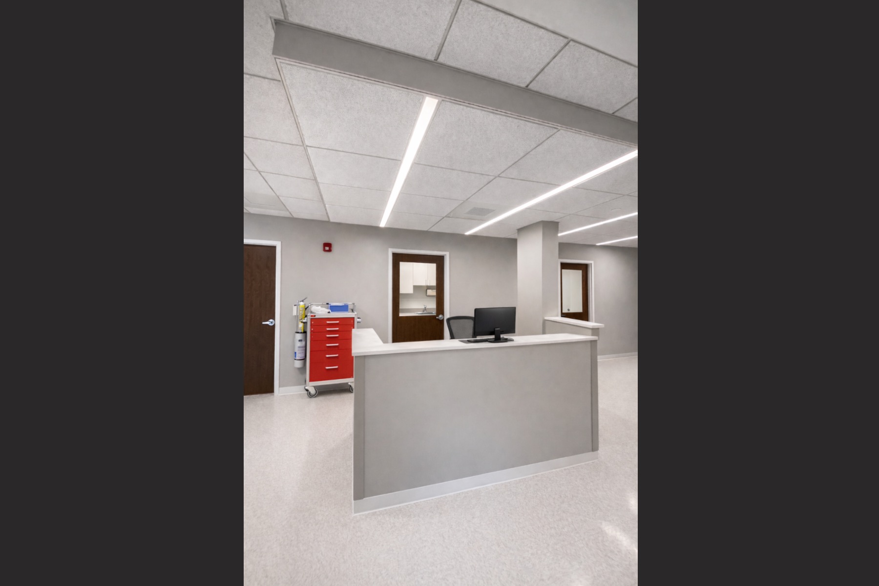 Harbor Interventional Pain Center in Newington, New Hampshire. Reception Area, designed by Hardaway Sziabowski Architects.